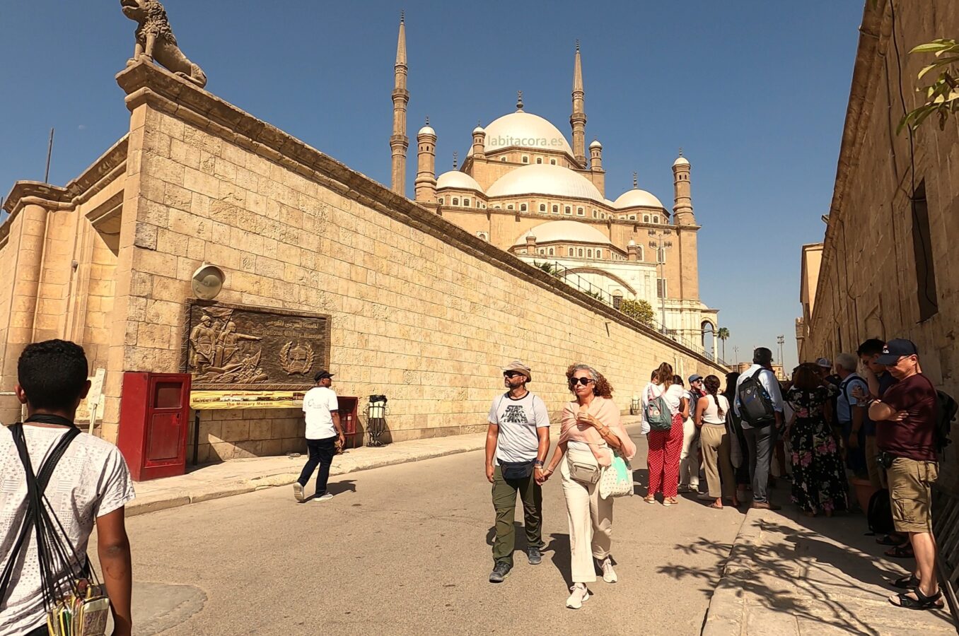 Frente al Museo Nacional del Ejército y al fondo la Mezquita de Alabastro en El Cairo. Egipto.