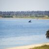 Barca pescando en el lago Qarun de El Fayum, Egipto.