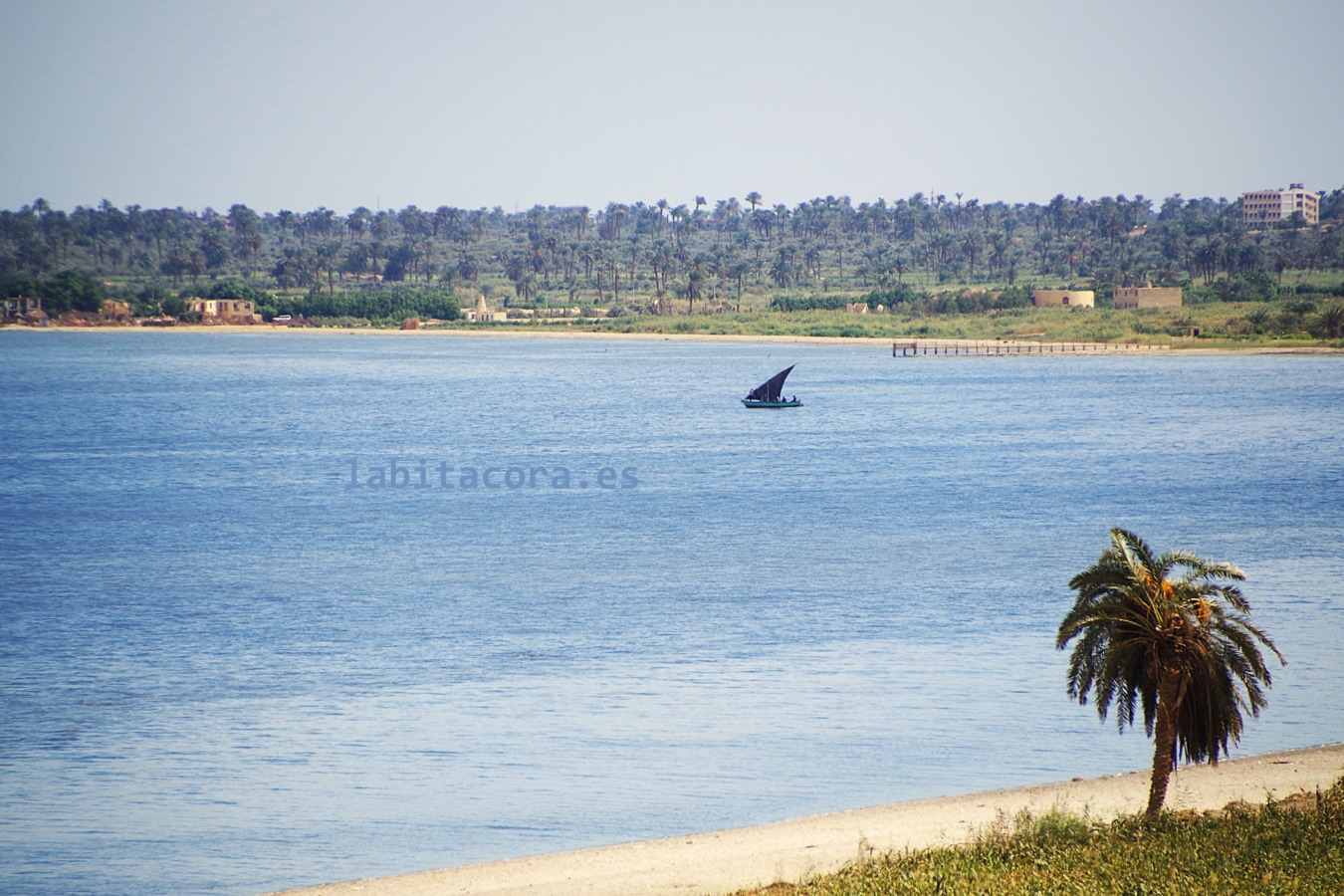 Barca pescando en el lago Qarun de El Fayum, Egipto.